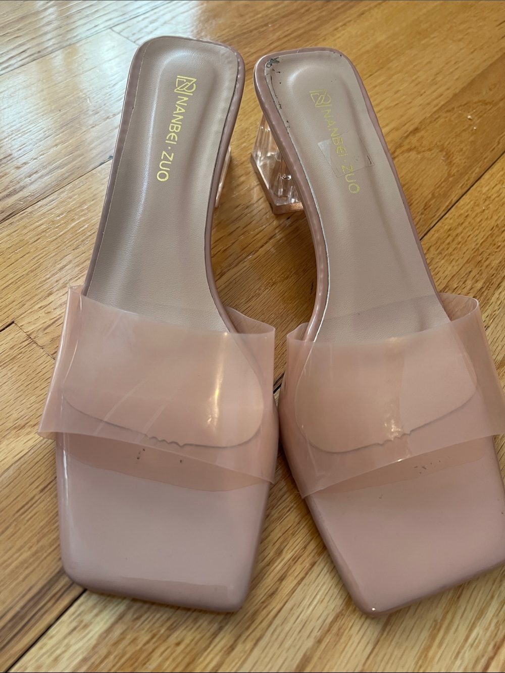 Blush Pink Clear Strap Square-Toe Mules
